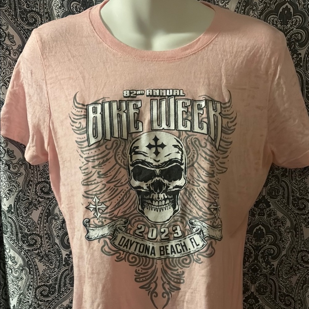 Next Level Apparel Pink Short Sleeve Tee with Skull Design